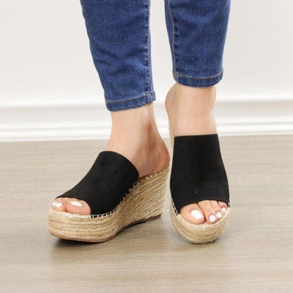 Open Toe Espadrille Slide Sandals Wedge Heel - Picture 7 of 7